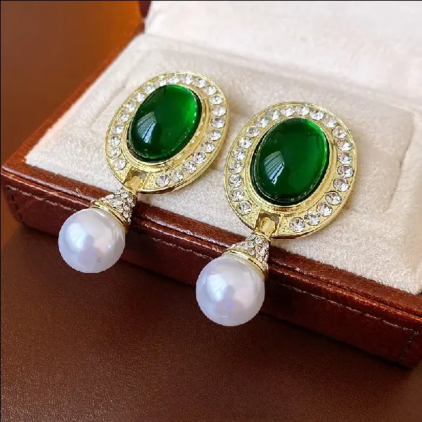 60# Silver Needle Medieval Diamond Resin Pearl Oval Earrings,tkmbeautysupply.com