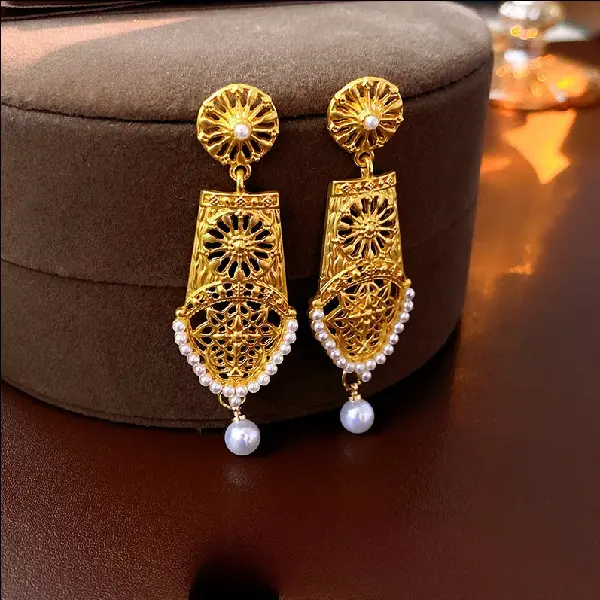 62# Silver Needle Pearl Flower Medieval Earrings,tkmbeautysupply.com