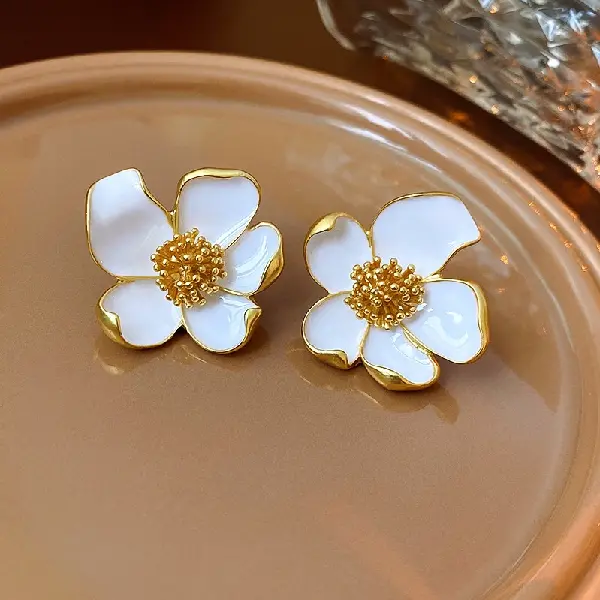 104# silver needle oil drop flower earrings,tkmbeautysupply.com