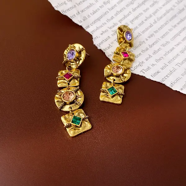 116# Silver Needle Second-hand Colorful Diamond Earrings,tkmbeautysupply.com