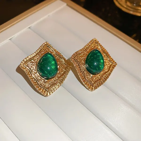 138# silver needle antique green earrings,tkmbeautysupply.com