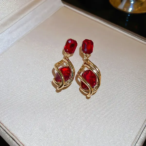 Silver Needle Red Drop Earrings,tkmbeautysupply.com