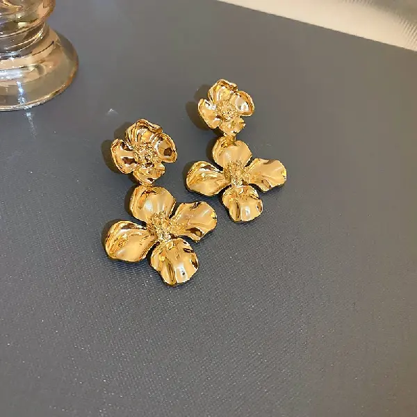 Silver Needle Metal Flower Earrings,tkmbeautysupply.com