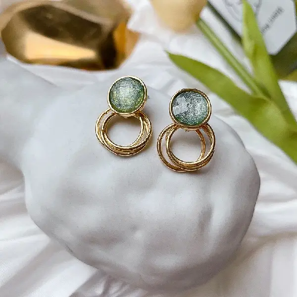 Silver Needle Vintage Green Brushed Round Earrings,tkmbeautysupply.com