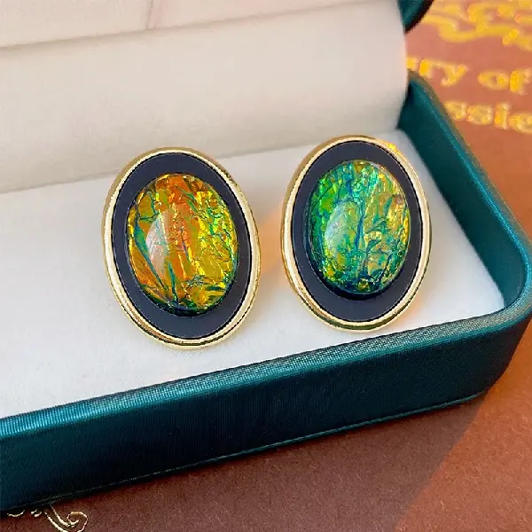 Silver Needle Resin Geometric Oval Earrings,tkmbeautysupply.com
