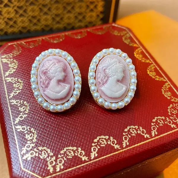 Silver Needle Pearl Portrait Earrings,tkmbeautysupply.com
