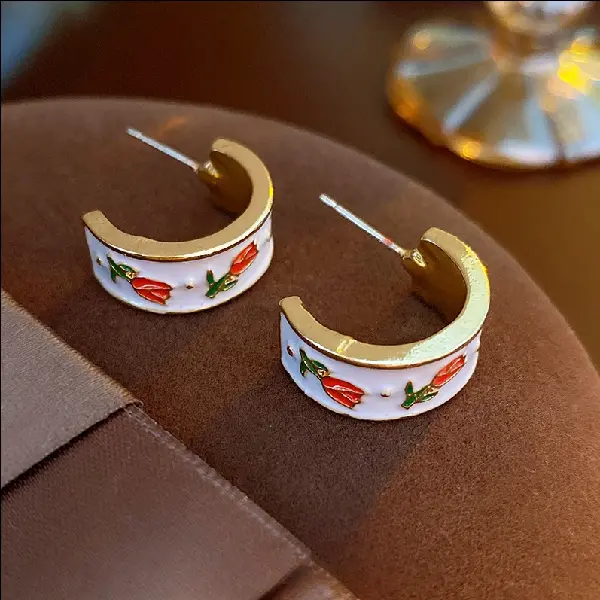 Silver Needle Tulip Flower C Shape Earrings,tkmbeautysupply.com