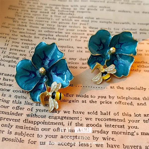 Silver Needle Bee Flower Earrings,tkmbeautysupply.com