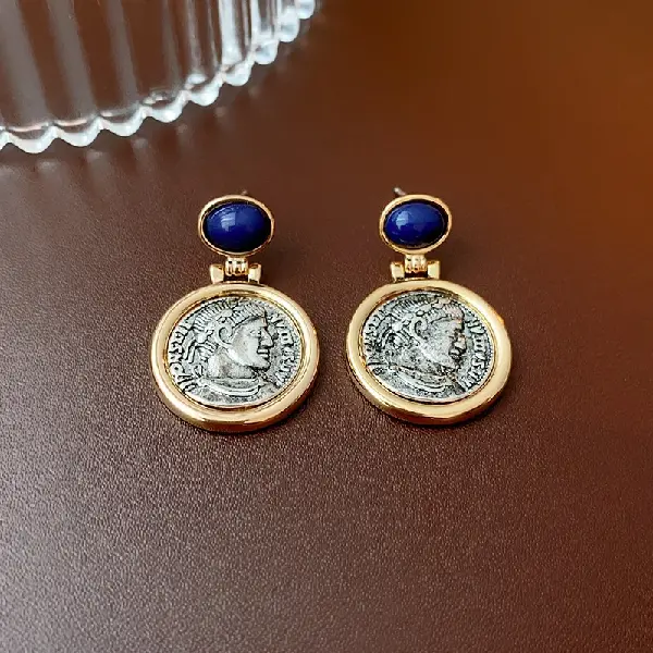 Silver Needle Portrait Round Earrings,tkmbeautysupply.com