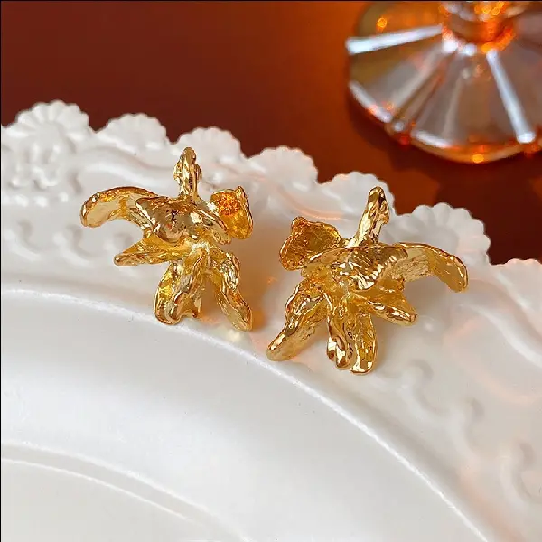 Silver needle irregular pleated flower earrings,tkmbeautysupply.com