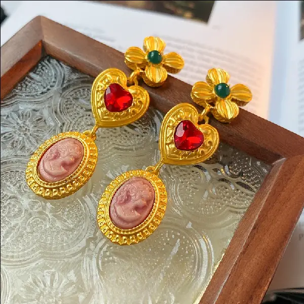 Silver Needle Flower Diamond Love Portrait Earrings,tkmbeautysupply.com