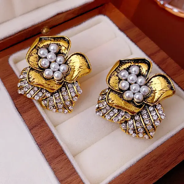 Antique diamond and pearl flower earrings,tkmbeautysupply.com