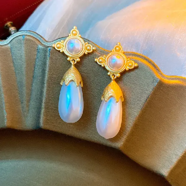 Silver Needle Star Pearl Water Drop Eggplant Earrings,tkmbeautysupply.com