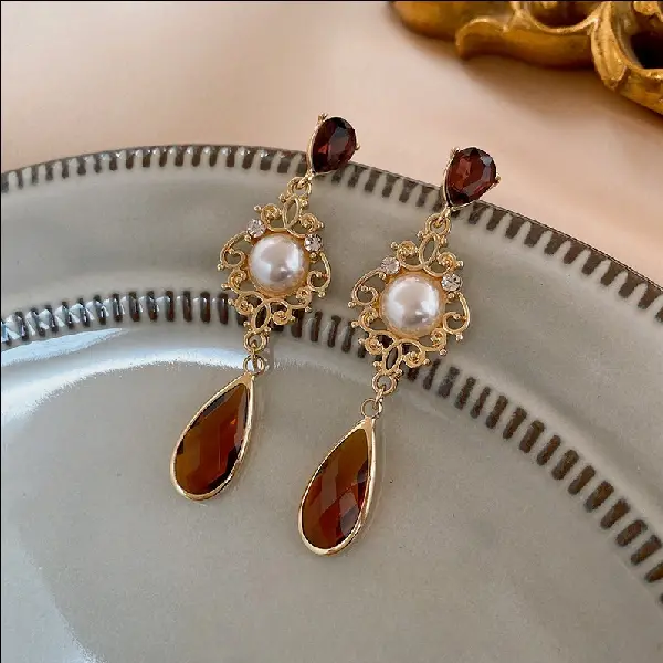 Silver Needle Set Diamond Drop Pearl Argyle Pattern Earrings,tkmbeautysupply.com