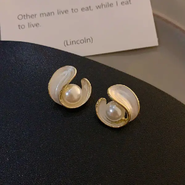 4# Silver Needle Curly Geometric Pearl Stud Earrings,tkmbeautysupply.com