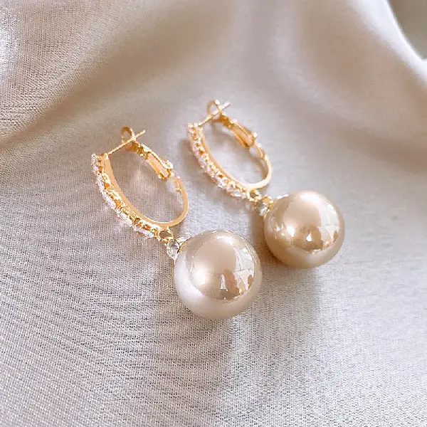 44# silver needle zircon pearl earrings,tkmbeautysupply.com