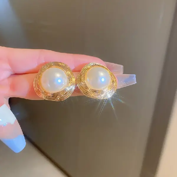 55# silver needle wrapped brushed pearl earrings,tkmbeautysupply.com