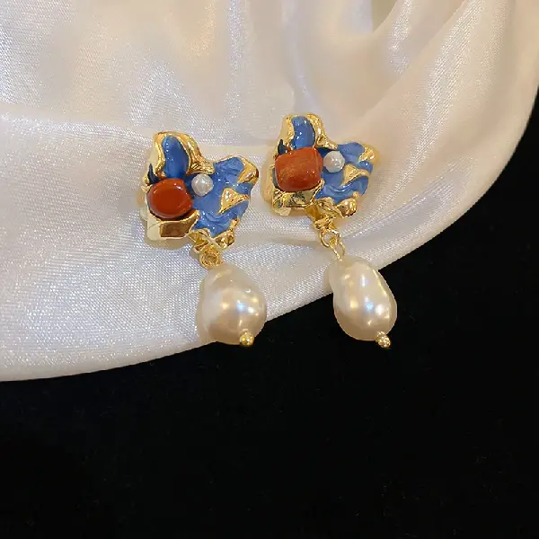 59# silver needle oil dripping irregular pearl earrings,tkmbeautysupply.com