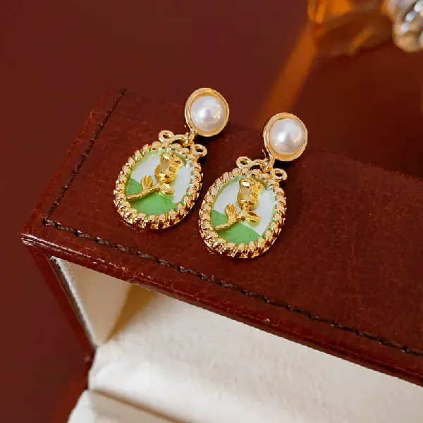 66# silver needle round pearl bouquet earrings,tkmbeautysupply.com