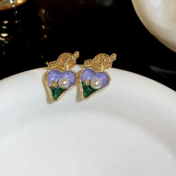 69# silver needle knotted love pearl earrings,tkmbeautysupply.com