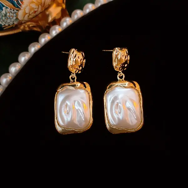 71# Silver Needle-Gold Imitation Pearl Earrings,tkmbeautysupply.com