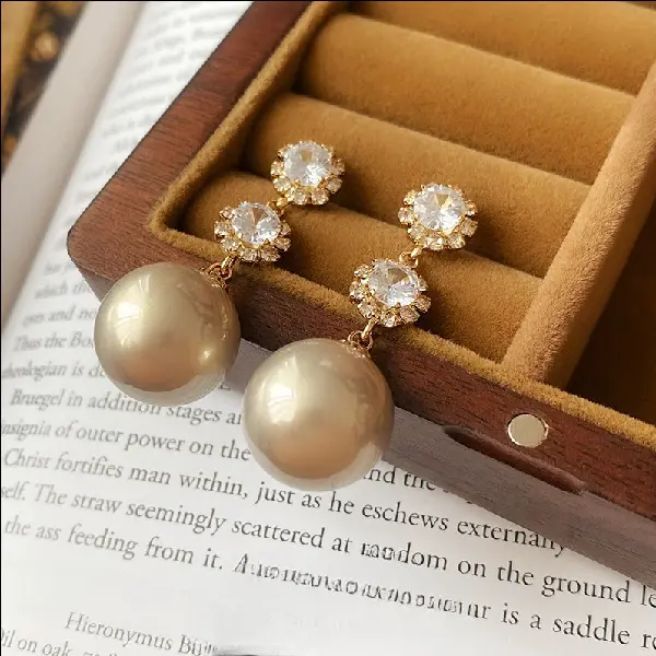 72# silver needle stud earrings with diamonds and pearls,tkmbeautysupply.com
