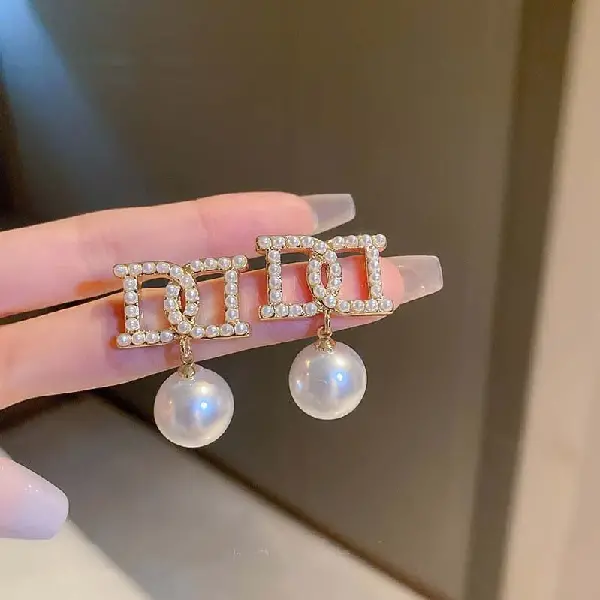 73# Silver Needle Pearl Letter D Stud Earrings,tkmbeautysupply.com