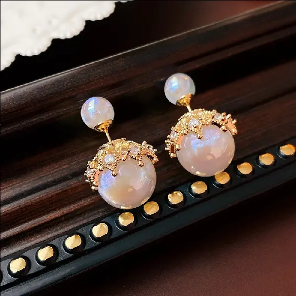 75# Silver Needle Set Diamond Mermaid Pearl Stud Earrings,tkmbeautysupply.com