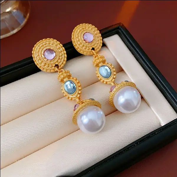78# Silver Needle Circle Pearl Stud Earrings,tkmbeautysupply.com