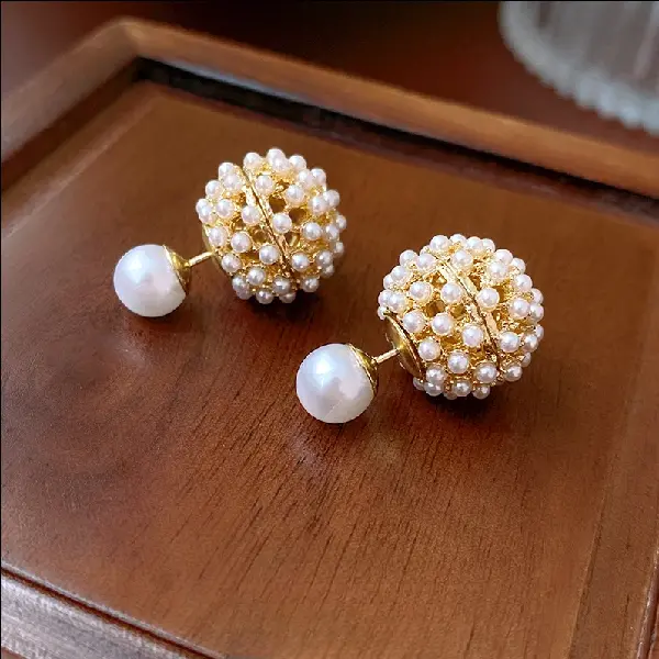 81# silver needle pearl cluster earrings (real gold plating),tkmbeautysupply.com