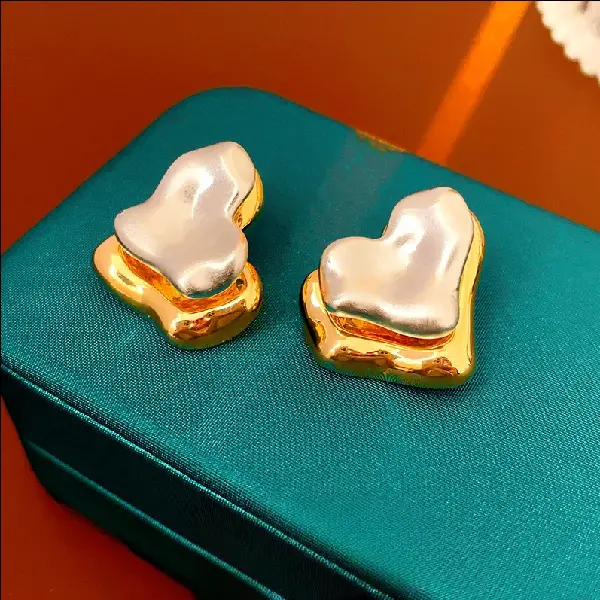 88# silver needle love earrings on the front and back (real gold plating),tkmbeautysupply.com