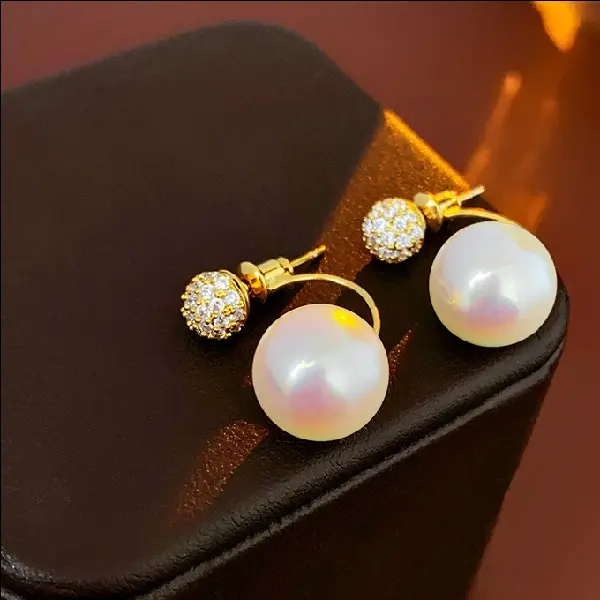 90# white-real gold zircon pearl earrings,tkmbeautysupply.com