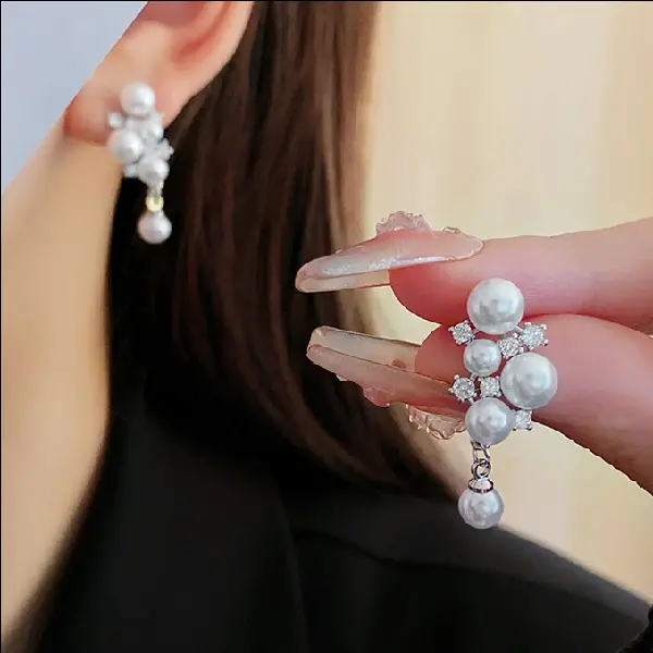 94# silver needle zircon pearl earrings,tkmbeautysupply.com