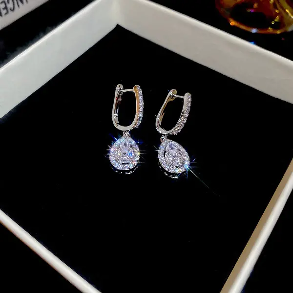 Earrings-Zircon Water Drop Pendant U-shaped Earrings,tkmbeautysupply.com