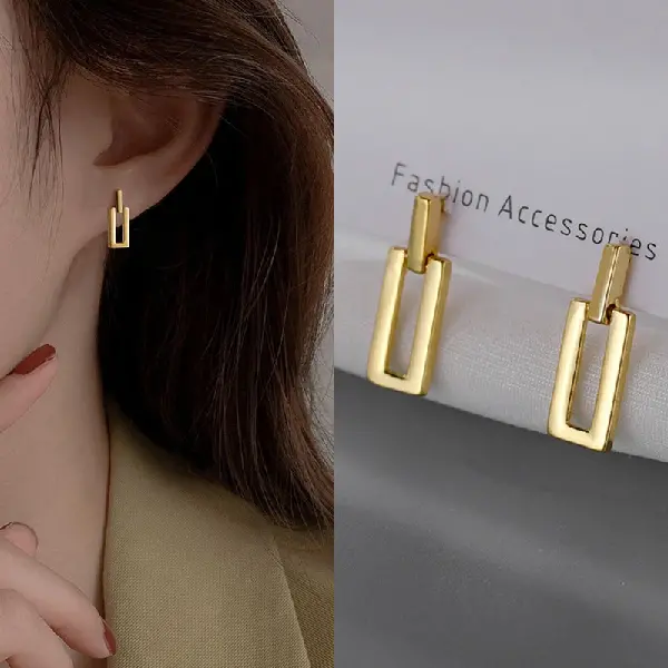Gold-Silver Needle Square Stud Earrings,tkmbeautysupply.com
