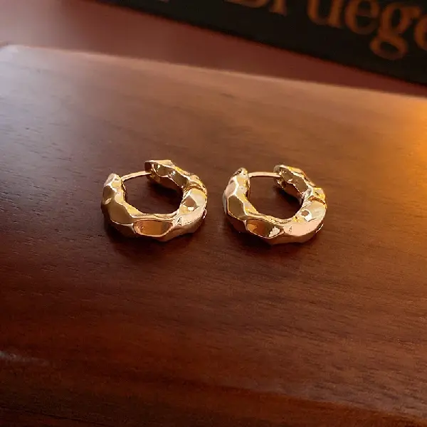 97# real gold electroplated pleated metal circle earrings,tkmbeautysupply.com