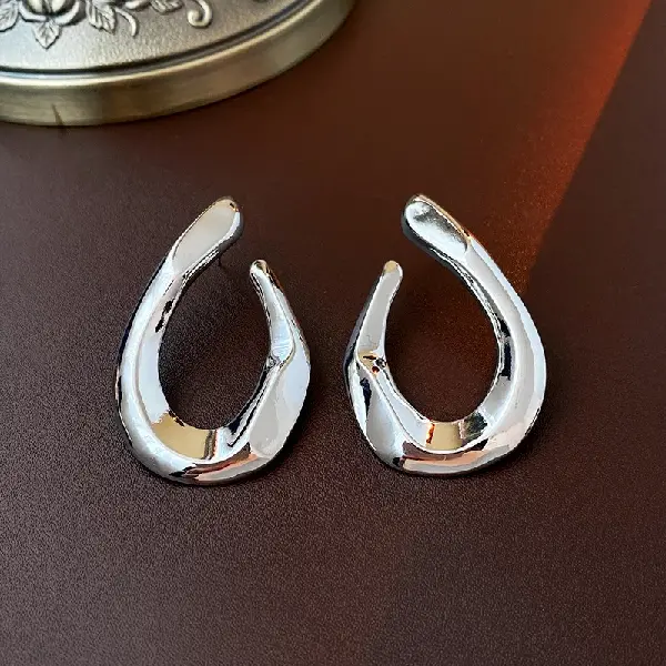 Silver-Silver Needle European and American Twisted Metal Geometric Earrings,tkmbeautysupply.com