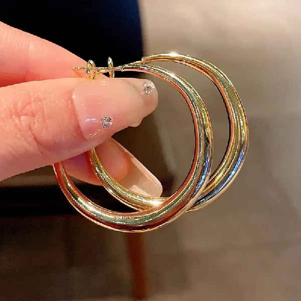 Gold-real gold plating needle hollow metal circle earrings,tkmbeautysupply.com