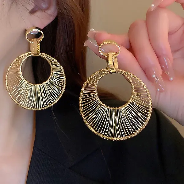 Gold-European and American exaggerated metal hollow circle earrings,tkmbeautysupply.com