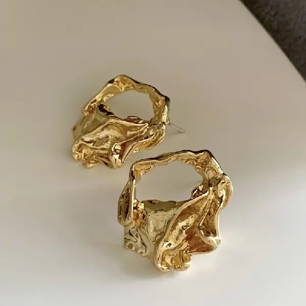 Gold-925 silver needle irregular pleated hollow stud earrings,tkmbeautysupply.com