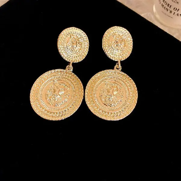 Gold-Silver Needle Round Lion Head Stud Earrings,tkmbeautysupply.com