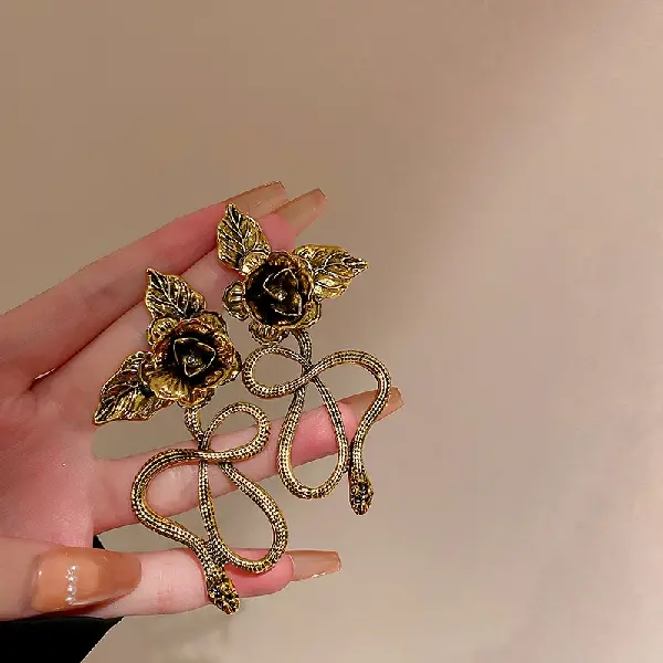 13# Silver Needle-Flower Snake Earrings.,tkmbeautysupply.com