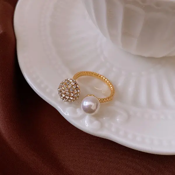 24# diamond round pearl open ring,tkmbeautysupply.com