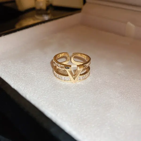 43# real gold electroplated zircon V open ring,tkmbeautysupply.com