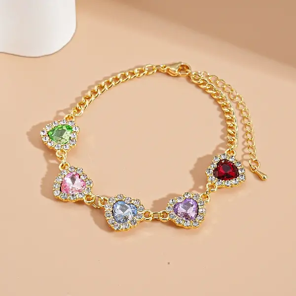 29# diamond colored love pendant bracelet,tkmbeautysupply.com