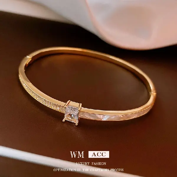 39# real gold electroplated zircon square bracelet,tkmbeautysupply.com