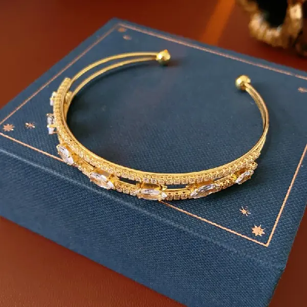 53# gold-diamond double row oval bracelet,tkmbeautysupply.com
