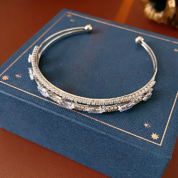 54# Silver-Diamond Double Row Oval Bracelet,tkmbeautysupply.com