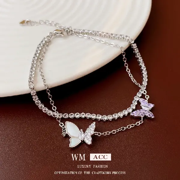 Butterfly Zircon Double Layer Bracelet,tkmbeautysupply.com