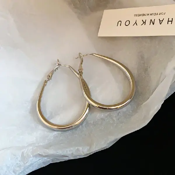 2# Silver Needle-Silver Simple Oval U-shaped Earrings,tkmbeautysupply.com